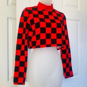 red checkered crop turtleneck